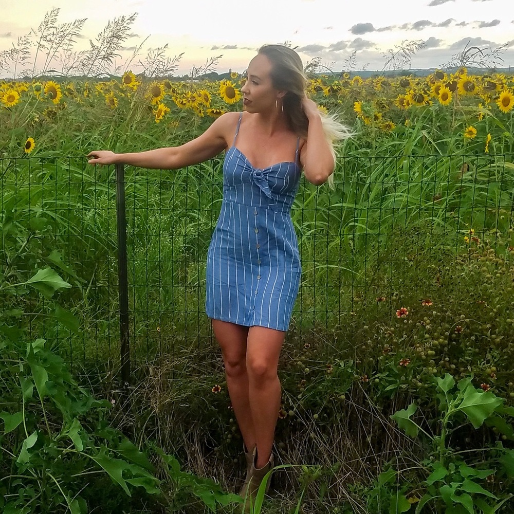 Denim & White Striped Summer Dress Small